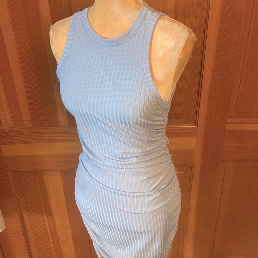 NWT, Lavishly Paris Women’s Baby Blue Ruched Midi Dress. - Picture 12 of 16